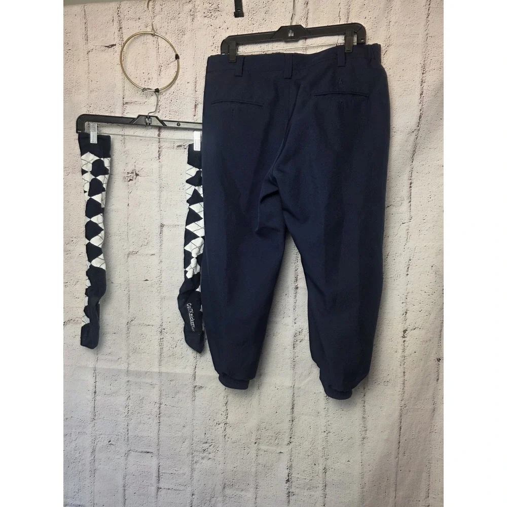 GolfKnickers Navy Blue Pleated Golf Knickers with Argyle Socks Mens Size 34